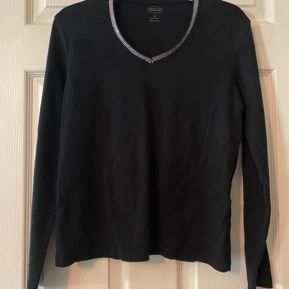 Talbots Black V-Neck Sweater Classic Knit Design